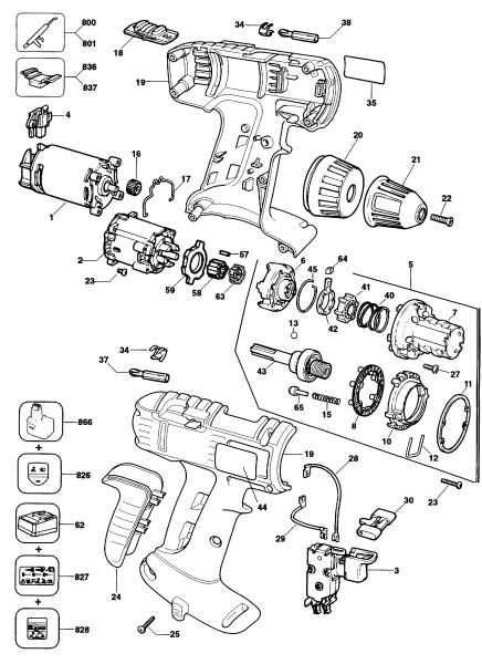 DEWALT Ersatzteile AKKU-BOHRMASCHINE DW912K Typ: 4 QW