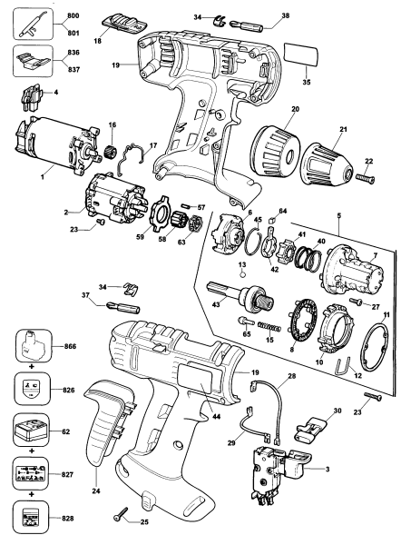 DEWALT Ersatzteile AKKU-BOHRMASCHINE DW909K Typ: 4 DE