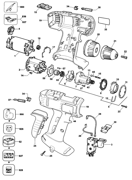 DEWALT Ersatzteile AKKU-BOHRMASCHINE DW995K Typ: 4 QW