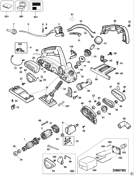 DEWALT Ersatzteile HOBELMASCHINE DW678 Typ: 2 & 3 QS