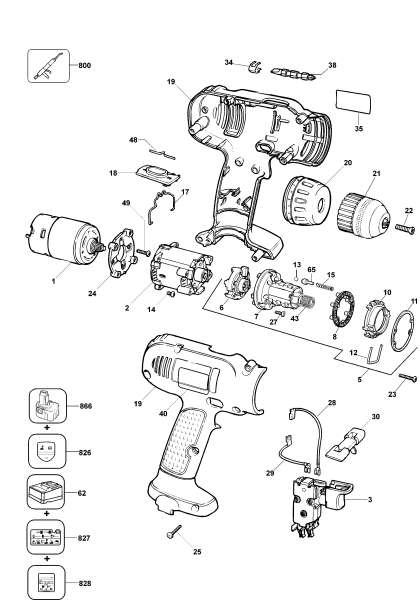 DEWALT Ersatzteile AKKU-BOHRMASCHINE DW953K Typ: 2 QW