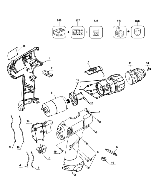 DEWALT Ersatzteile AKKU-BOHRMASCHINE DW926K Typ: 1 QS