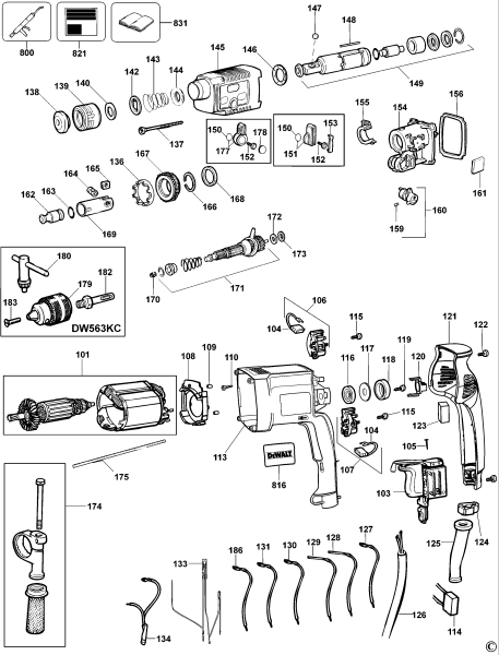 DEWALT Ersatzteile DREHHAMMER DW563 Typ: 3 QS
