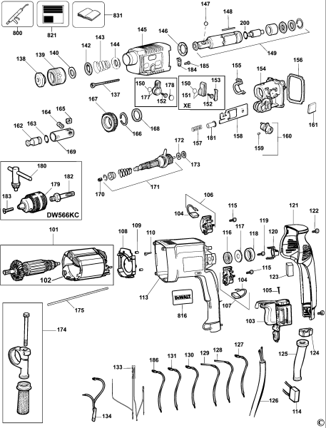 DEWALT Ersatzteile DREHHAMMER DW566 Typ: 3 QS