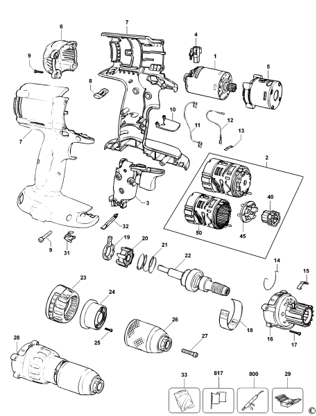 DEWALT Ersatzteile AKKU-BOHRMASCHINE DW984 Typ: 10 QW