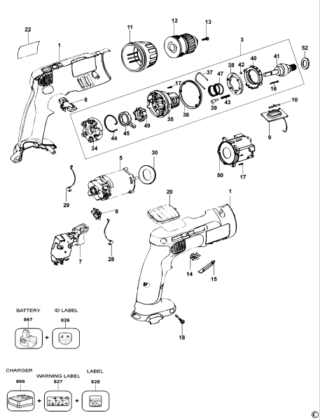 DEWALT Ersatzteile AKKU-BOHRMASCHINE DW998 Typ: 5 QW