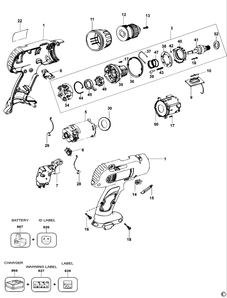 DEWALT Ersatzteile AKKU-BOHRMASCHINE DW997K Typ: 5 QW