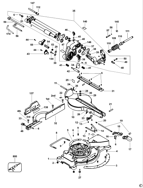 DEWALT Ersatzteile GEHRUNGSSÄGE DW712 Typ: 1 QS