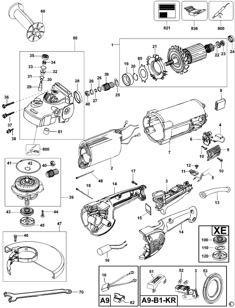 DEWALT Ersatzteile WINKELSCHLEIFER D28414 Typ: 1 QS