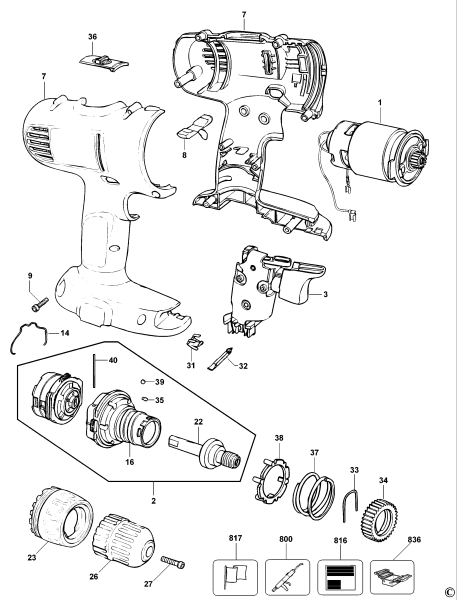 DEWALT Ersatzteile AKKU-BOHRMASCHINE DW927 Typ: 11 QW