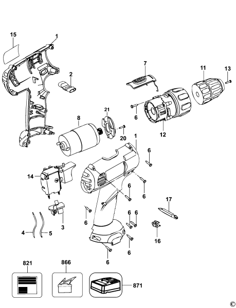 DEWALT Ersatzteile AKKU-BOHRMASCHINE DW907K Typ: 1 QW