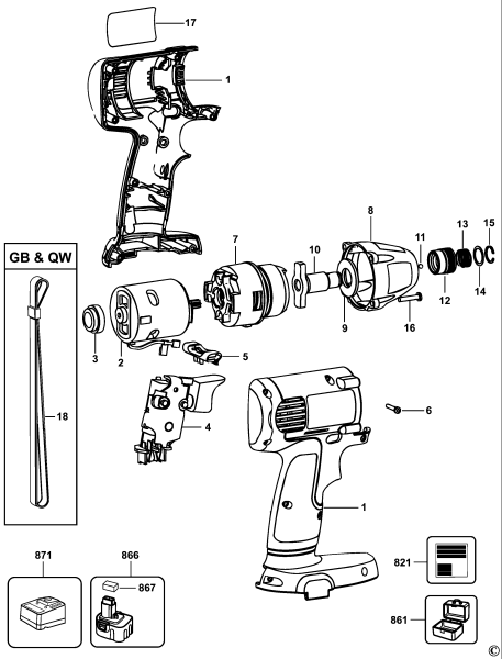 DEWALT Ersatzteile SCHLAGSCHRAUBENSCHL. DW052K Typ: 1 QW