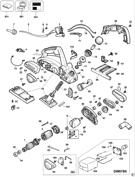 DEWALT Ersatzteile HOBELMASCHINE DW678 Typ: 4 QS