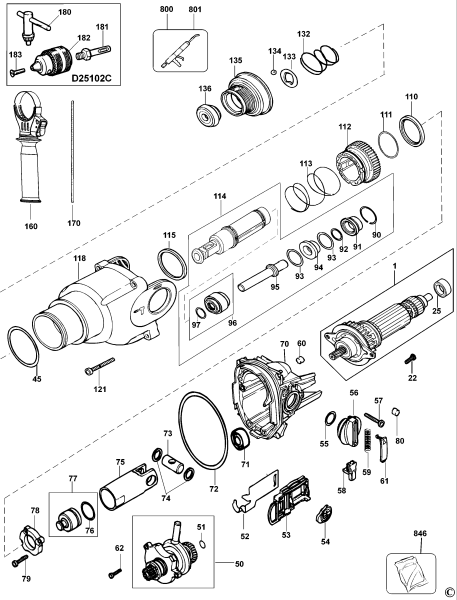 DEWALT Ersatzteile DREHHAMMER D25102K Typ: 2 QS