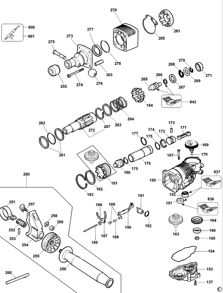 DEWALT Ersatzteile DREHHAMMER D25650K Typ: 2 XJ