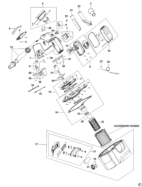 DEWALT Ersatzteile STAUBSAUGER DC500 Typ: 1 QW