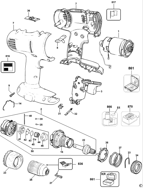 DEWALT Ersatzteile AKKU SCHRAUBER DC727K Typ: 10 QW