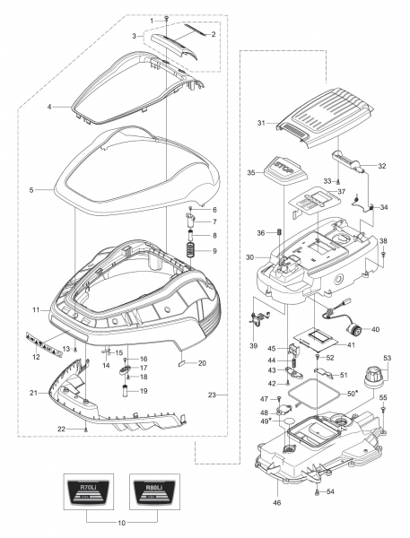 GARDENA Ersatzteile Oberteile Mähroboter R80Li 4069-20Baujahr 2013 – 2014bis Seriennummer 144499999