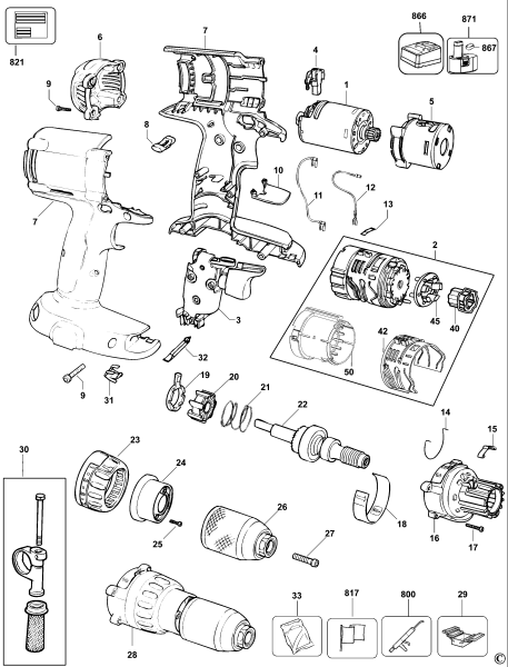 DEWALT Ersatzteile KOMBINATIONSEINHEIT DC988K Typ: 10 QW
