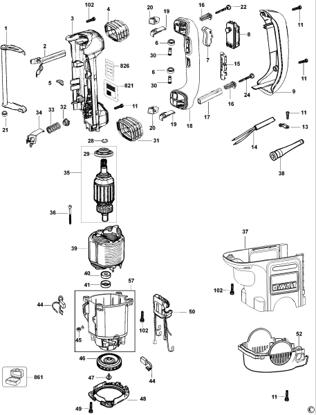 DEWALT Ersatzteile DREHHAMMER D25700K Typ: 1 QS