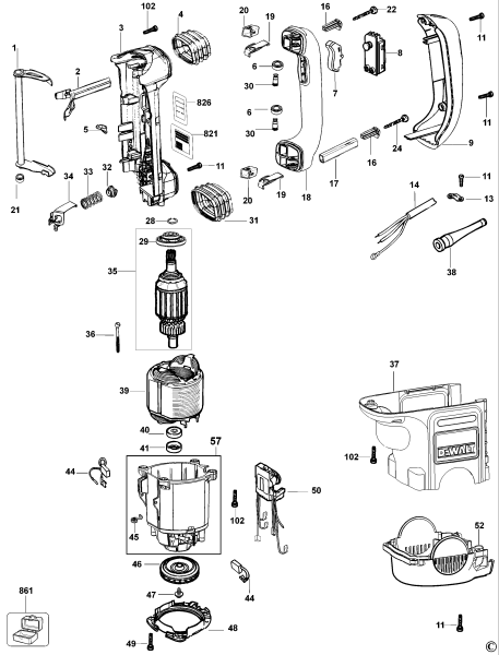 DEWALT Ersatzteile MEISSELHAMMER D25840K Typ: 1 QS