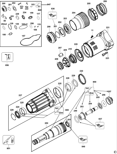 DEWALT Ersatzteile MEISSELHAMMER D25840K Typ: 1 QS