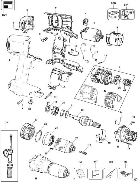 DEWALT Ersatzteile KOMBINATIONSEINHEIT DC988K Typ: 11 QW