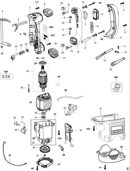 DEWALT Ersatzteile DREHHAMMER D25730K Typ: 1 QS