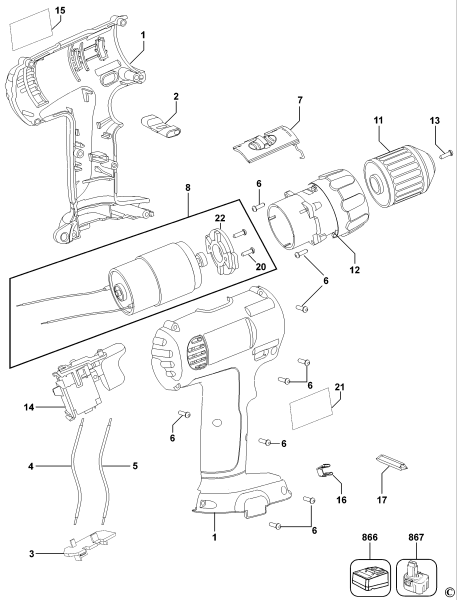 DEWALT Ersatzteile AKKU-BOHRMASCHINE DC740 Typ: 1 QW