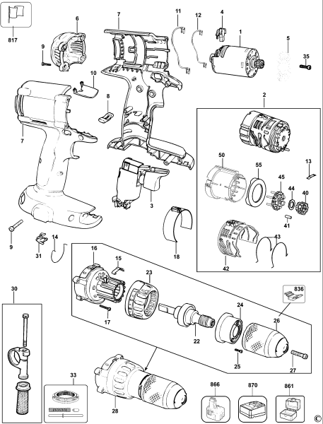 DEWALT Ersatzteile AKKU-BOHRMASCHINE DC920K Typ: 10 QW