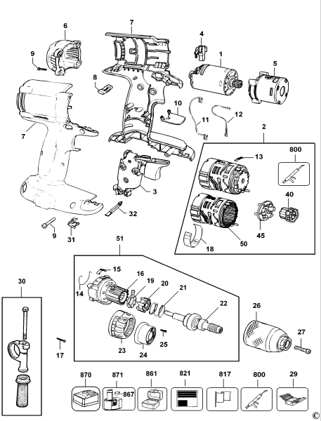 DEWALT Ersatzteile KOMBINATIONSEINHEIT DC988K Typ: 1 XJ