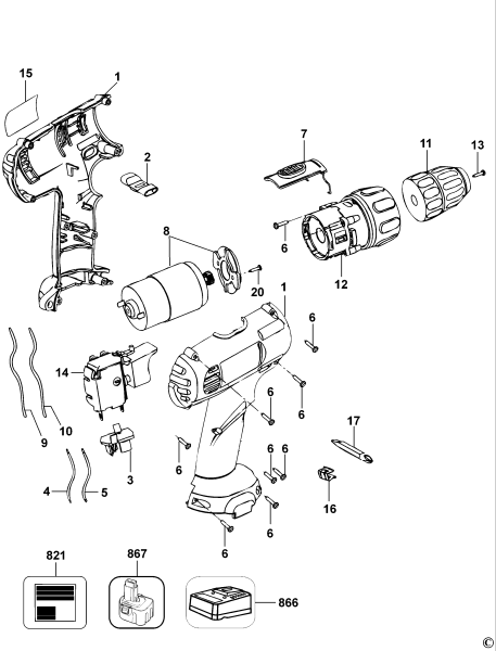 DEWALT Ersatzteile AKKU-BOHRMASCHINE DW926K Typ: 2 QW
