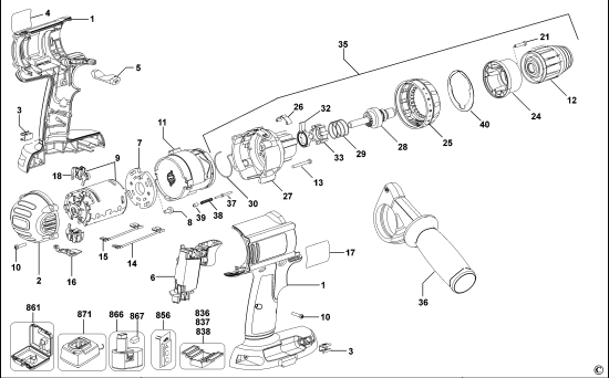 DEWALT Ersatzteile AKKU-BOHRMASCHINE DC925K Typ: 1 XJ