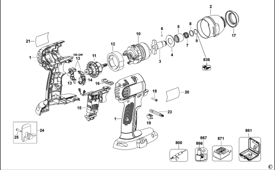 DEWALT Ersatzteile SCHLAGSCHRAUBER DC825 Typ: 1 QW
