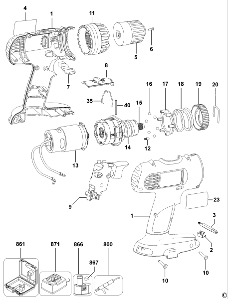 DEWALT Ersatzteile AKKU-BOHRMASCHINE DC728K Typ: 1 XJ