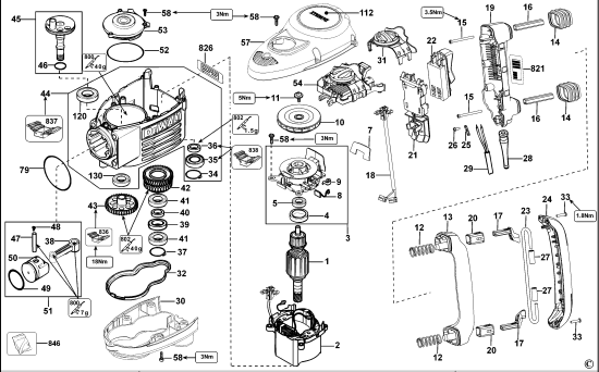 DEWALT Ersatzteile MEISSELHAMMER D25901K Typ: 1 QS