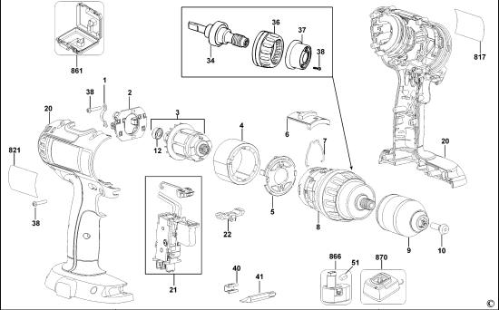 DEWALT Ersatzteile AKKU SCHRAUBER DC720K Typ: 10 QW