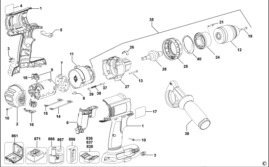 DEWALT Ersatzteile AKKU-BOHRMASCHINE DC920K Typ: 1 XJ