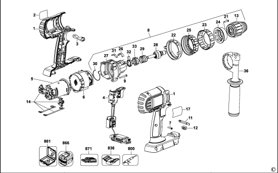 DEWALT Ersatzteile AKKU-BOHRMASCHINE DC910KL Typ: 1 QW