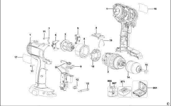 DEWALT Ersatzteile AKKU SCHRAUBER DC720K Typ: 1 XJ
