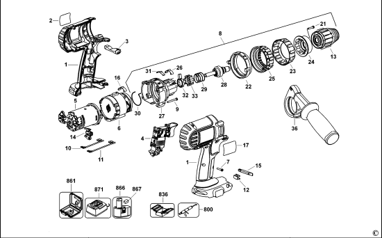 DEWALT Ersatzteile AKKU-BOHRMASCHINE DC927K Typ: 1 QW
