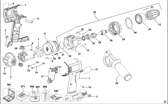 DEWALT Ersatzteile AKKU-BOHRMASCHINE DC945K Typ: 1 XJ