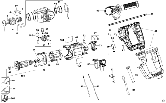 DEWALT Ersatzteile DREHHAMMER D25023K Typ: 1 XJ