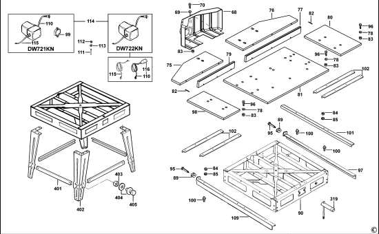 DEWALT Ersatzteile RADIALARMSÄGE DW721KN Typ: 1 QS