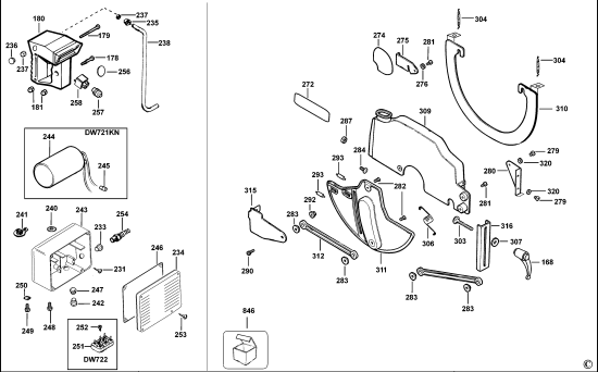 DEWALT Ersatzteile RADIALARMSÄGE DW721KN Typ: 1 QS