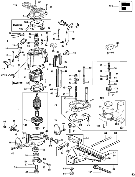 DEWALT Ersatzteile HOHLFRÄSER DW625E Typ: 6 QS