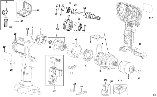 DEWALT Ersatzteile AKKU-BOHRMASCHINE DC737K Typ: 1 XJ