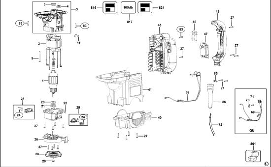 DEWALT Ersatzteile DREHHAMMER D25501K Typ: 2 QS