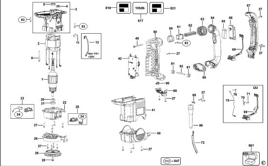DEWALT Ersatzteile MEISSELHAMMER D25831K Typ: 2 QS
