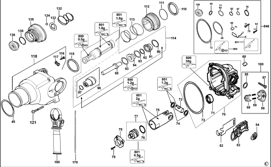 DEWALT Ersatzteile DREHHAMMER D25313K Typ: 2 XJ